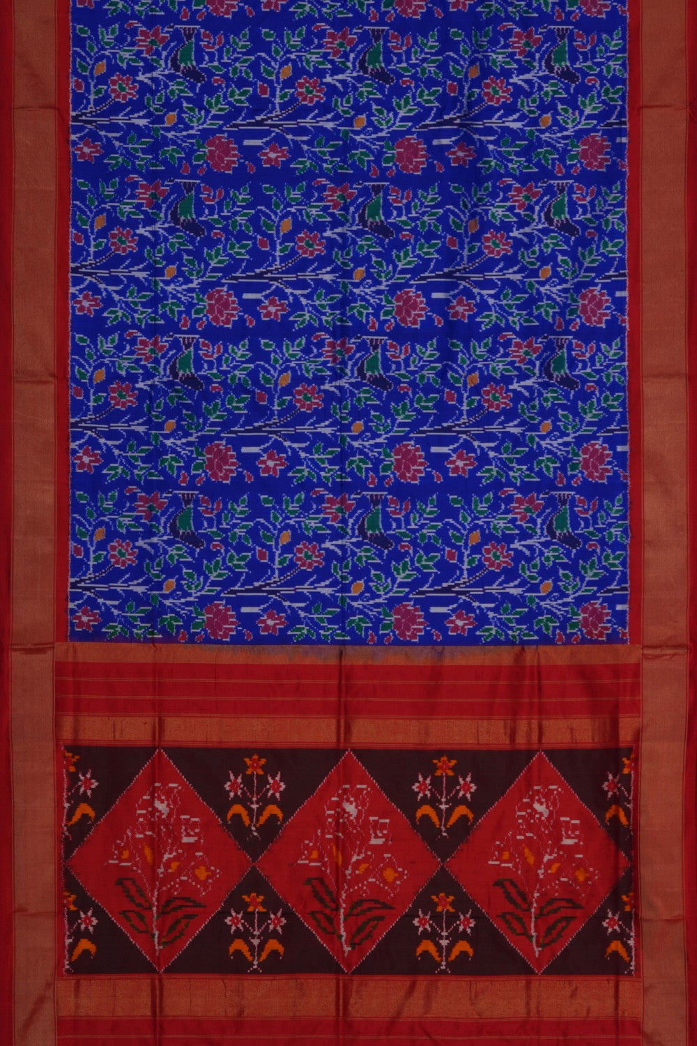 Image of Pochampally Ikat Silk Royal Blue Saree