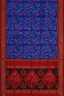 Image of Pochampally Ikat Silk Royal Blue Saree