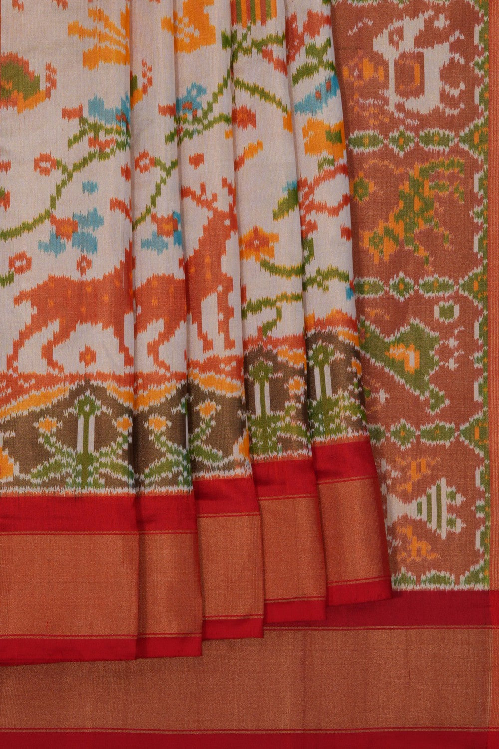 Image of Pochampally Ikat Tissue Silk Off White Saree