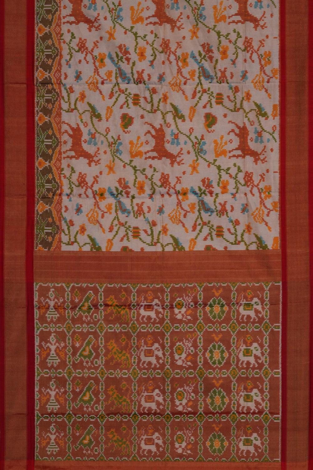 Image of Pochampally Ikat Tissue Silk Off White Saree