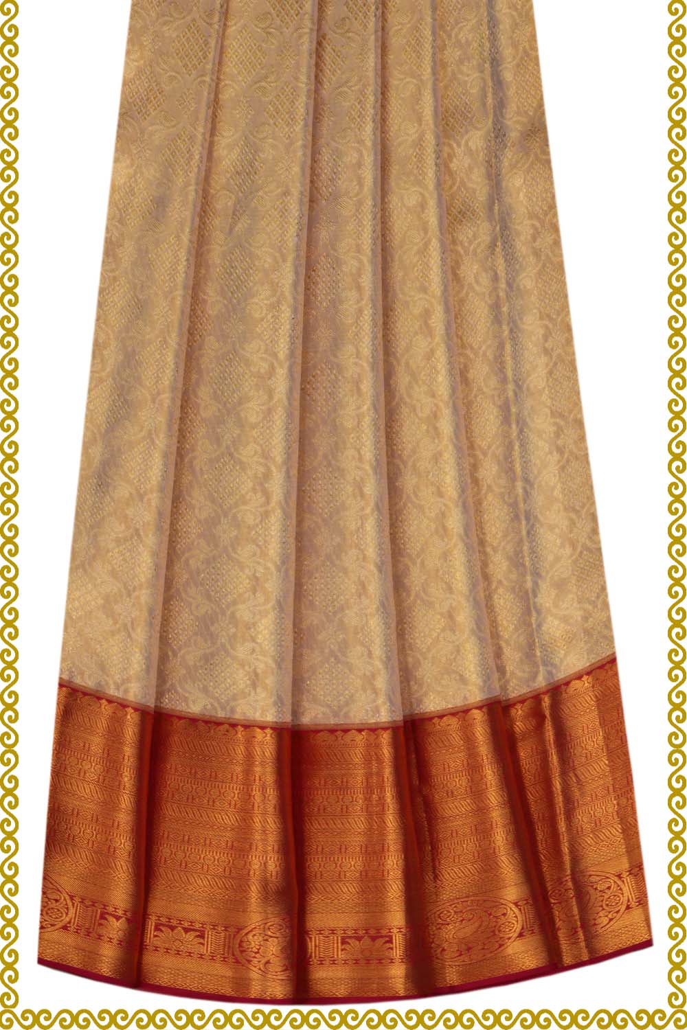 Kanchipattu Pavada Gold Unstitched Set