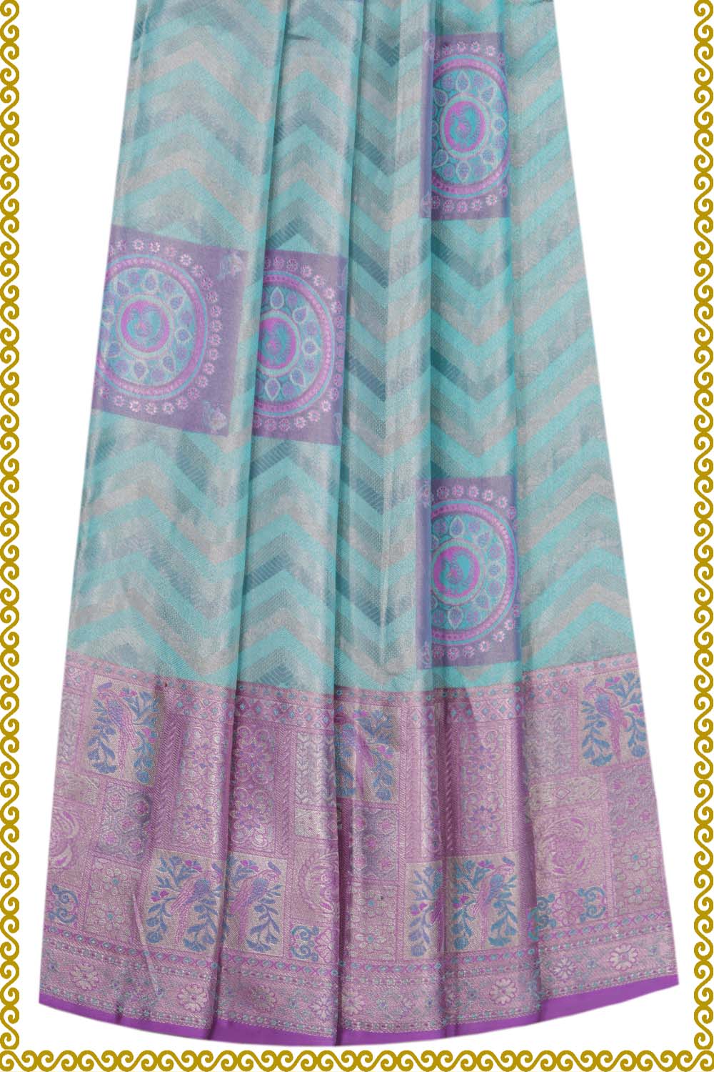 Kanchipattu Pavada Ice Blue Unstitched Set