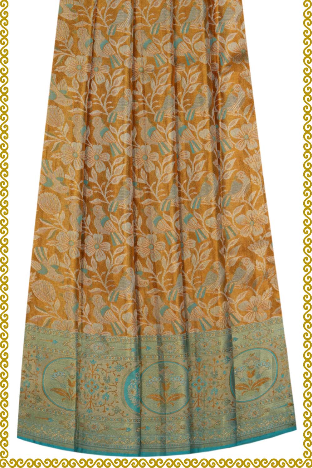 Kanchipattu Pavada Gold Unstitched Set