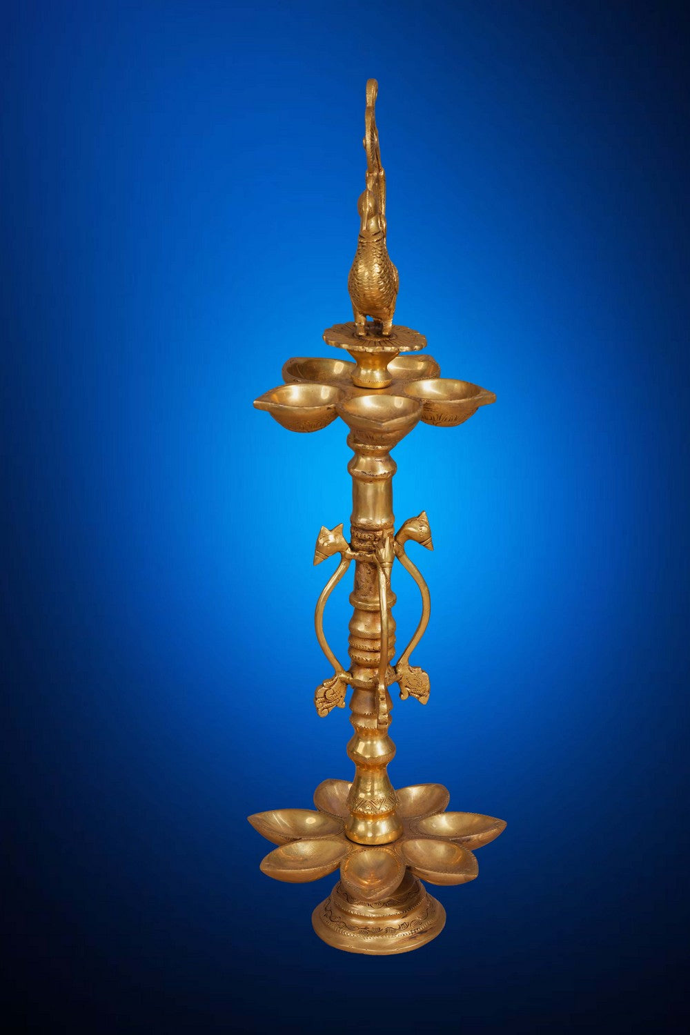 Image of Peacock Design Wick Brass Diya