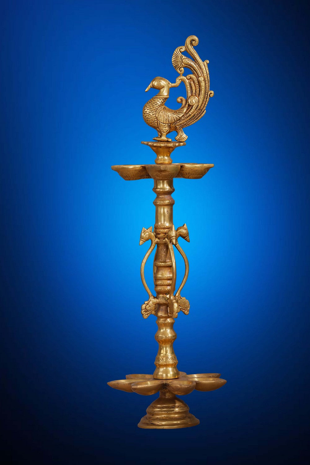 Image of Peacock Design Wick Brass Diya