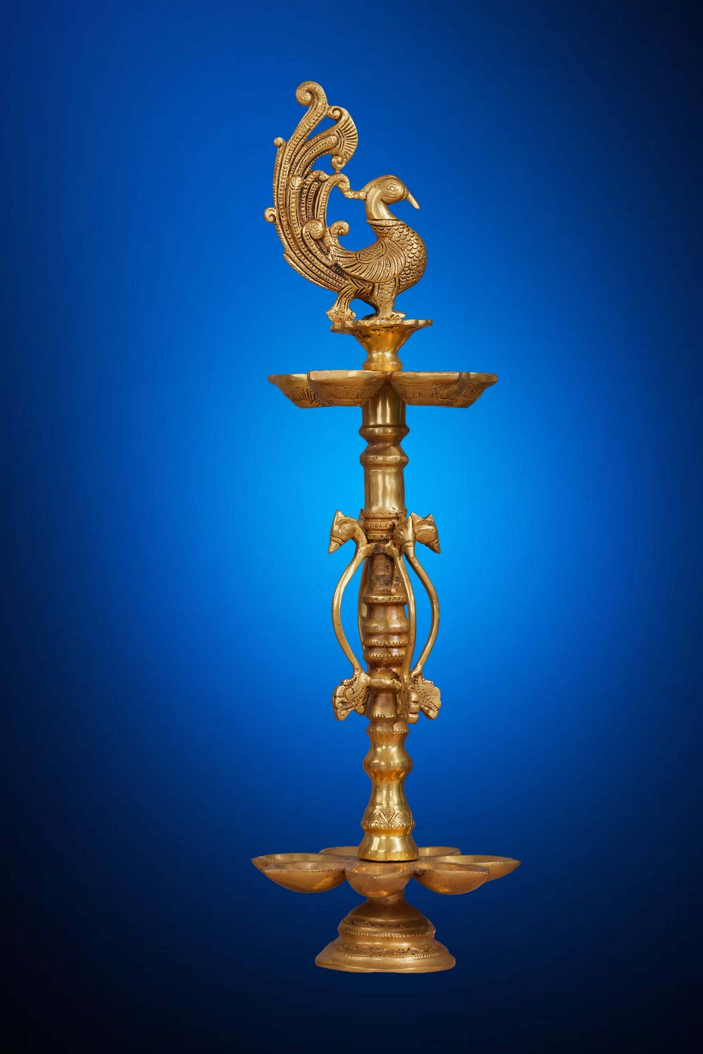 Image of Peacock Design Wick Brass Diya