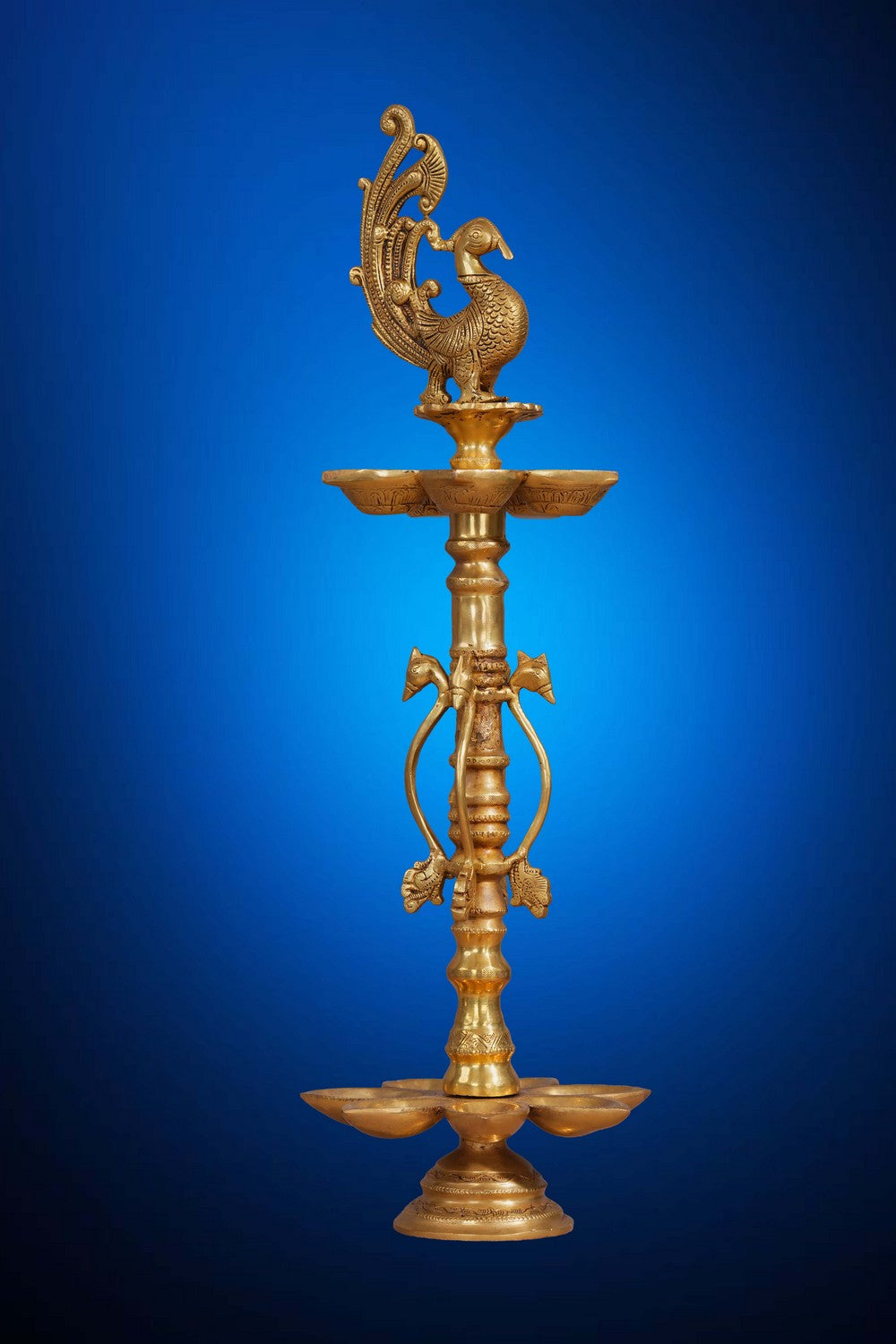 Image of Peacock Design Wick Brass Diya