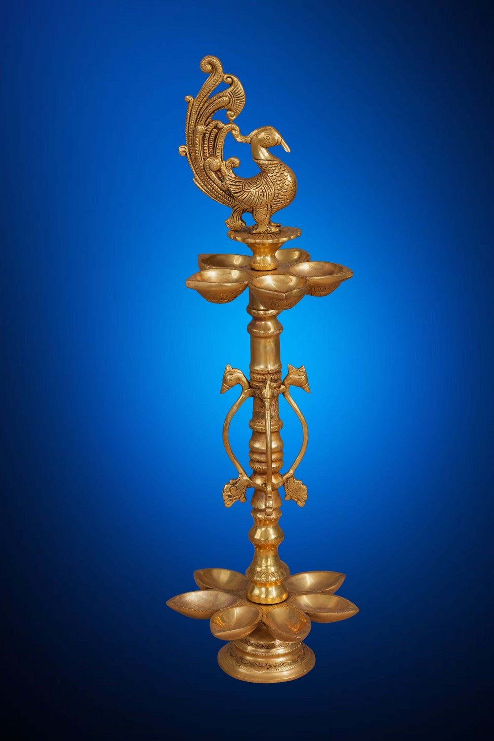 Image of Peacock Design Wick Brass Diya