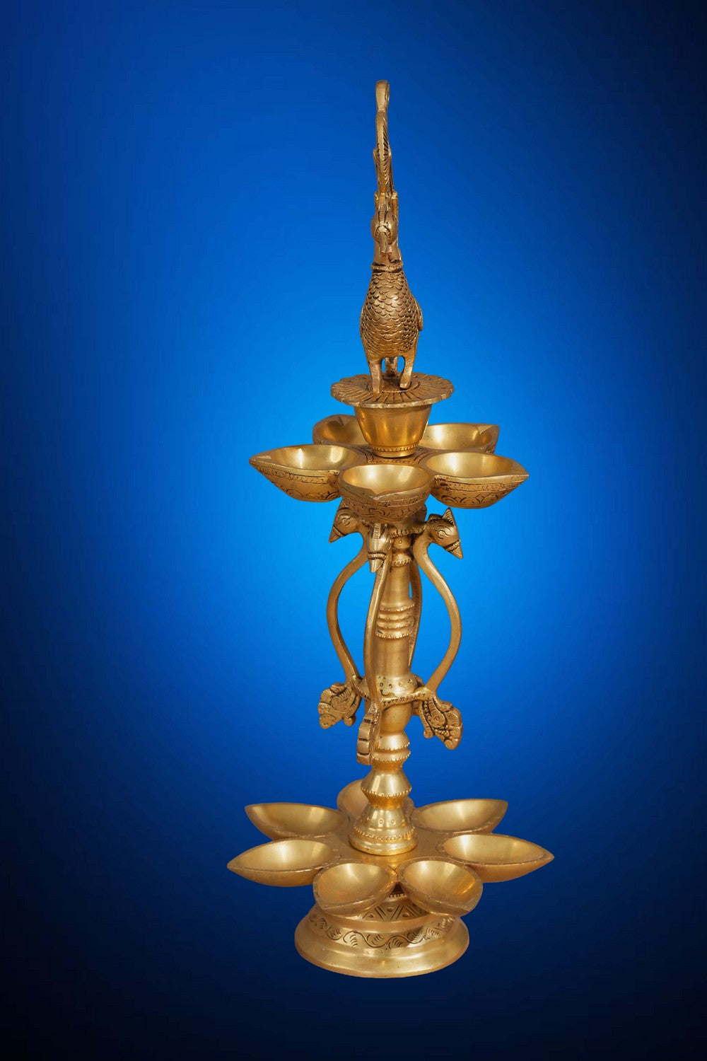 Image of Peacock Design Wick Brass Diya