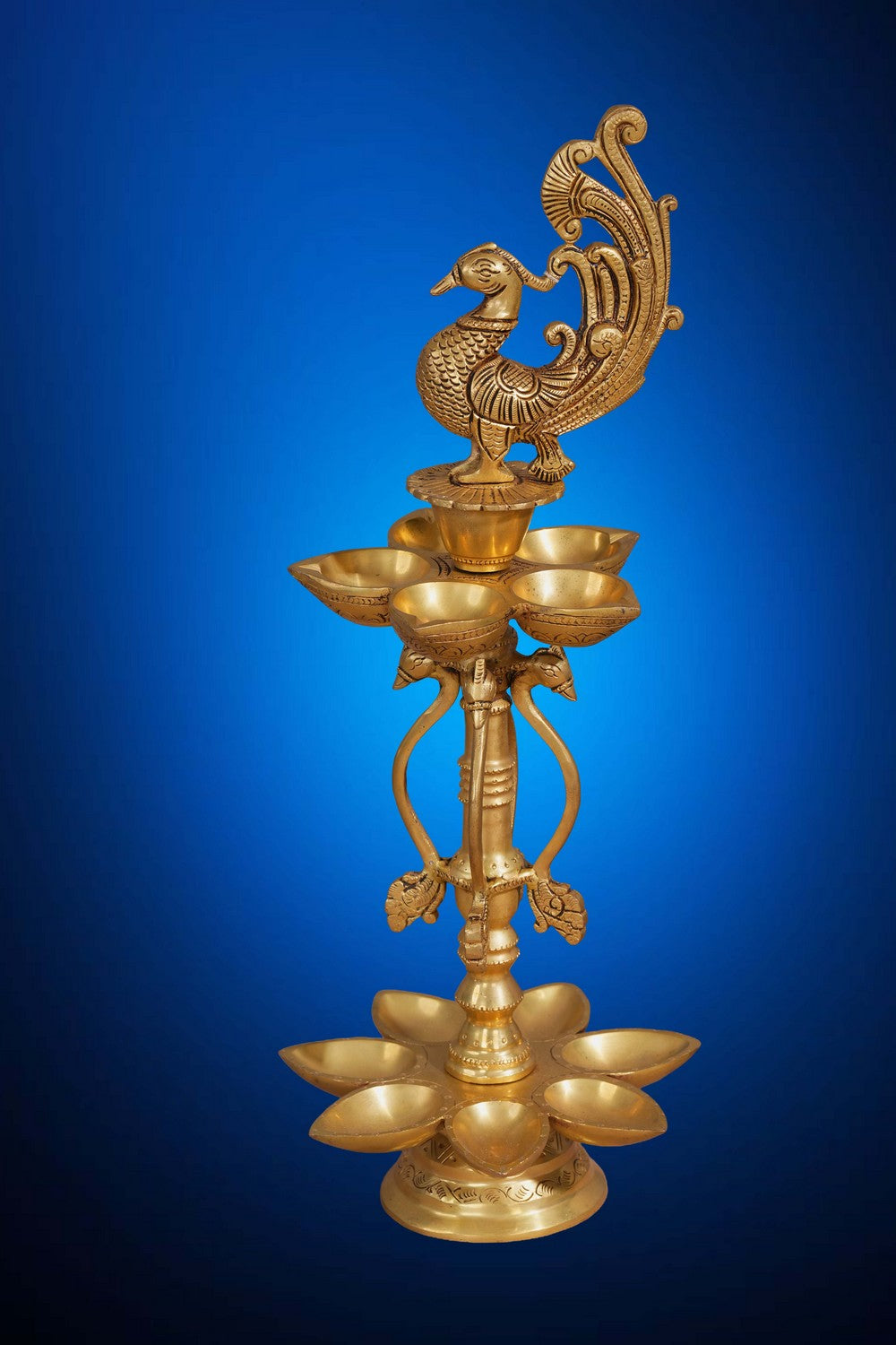 Image of Peacock Design Wick Brass Diya