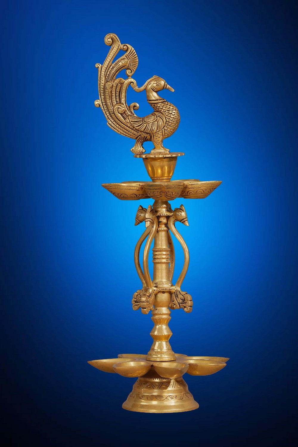 Image of Peacock Design Wick Brass Diya