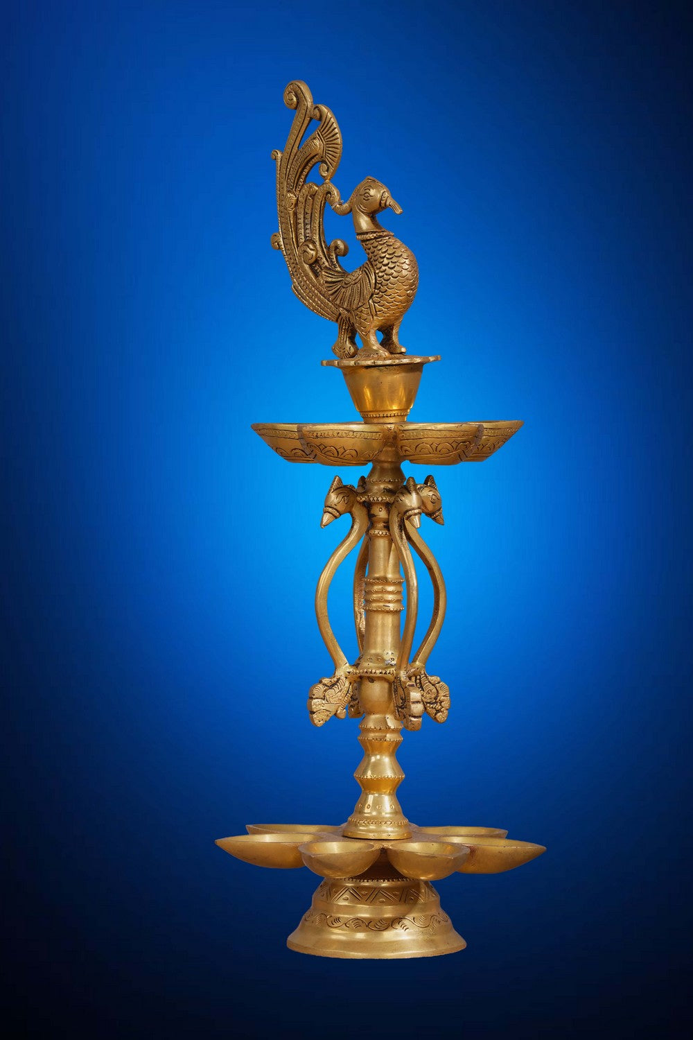 Image of Peacock Design Wick Brass Diya
