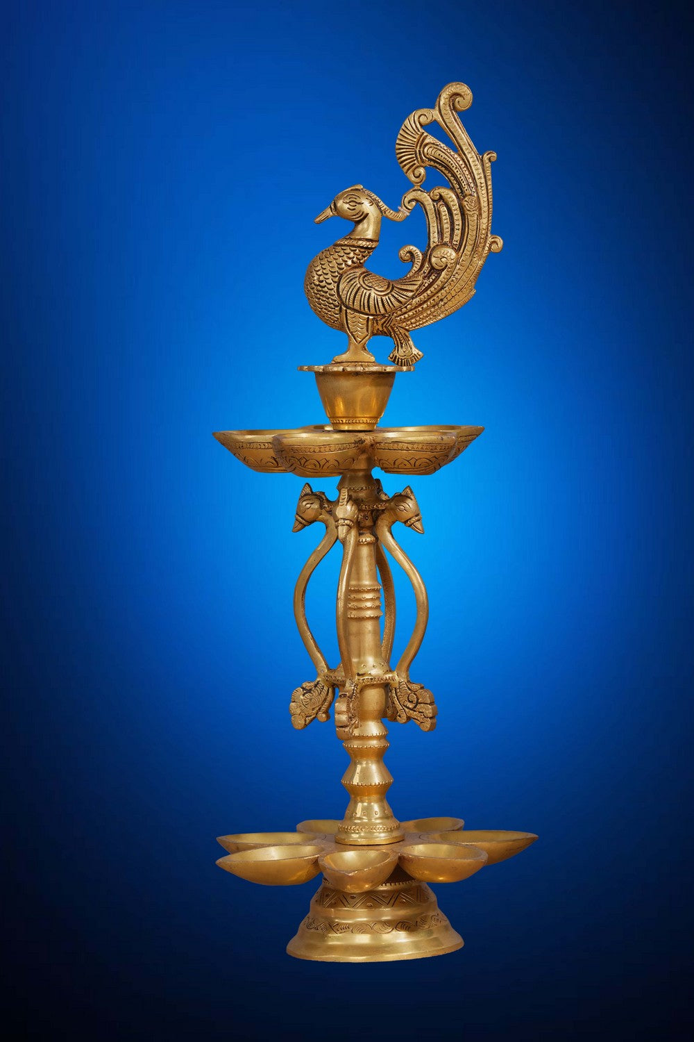 Image of Peacock Design Wick Brass Diya