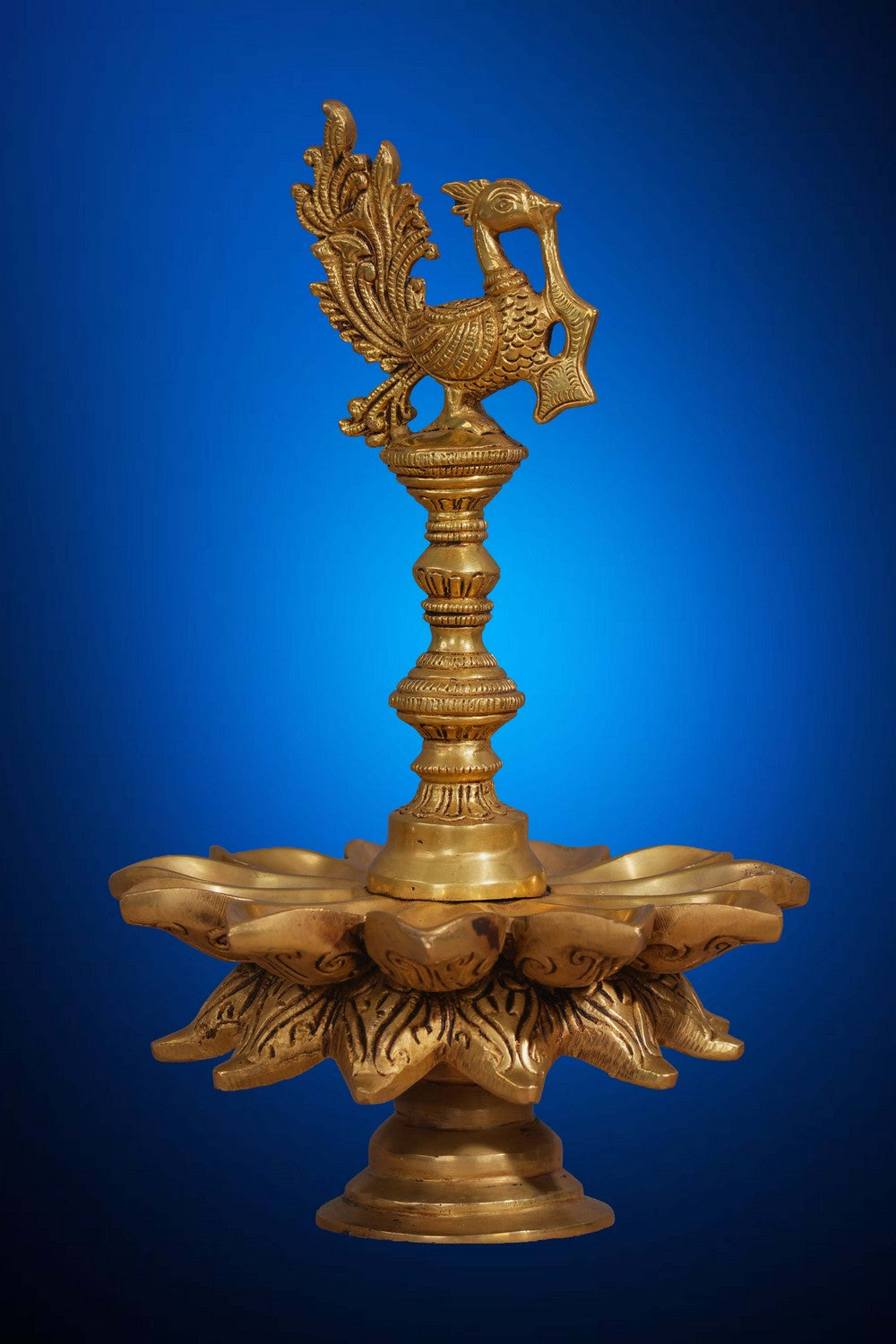 Image of Peacock Design Wick Brass Diya