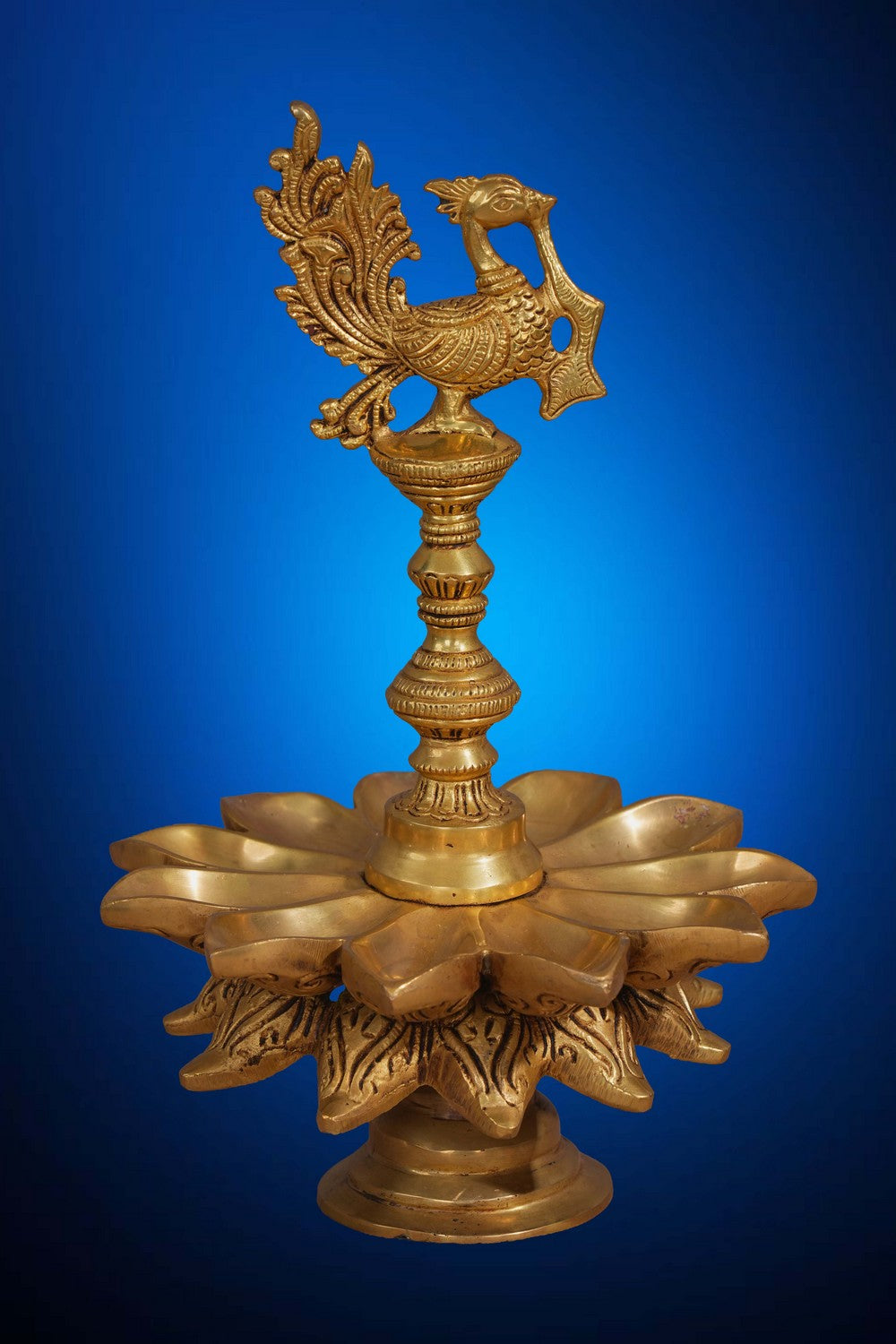 Image of Peacock Design Wick Brass Diya