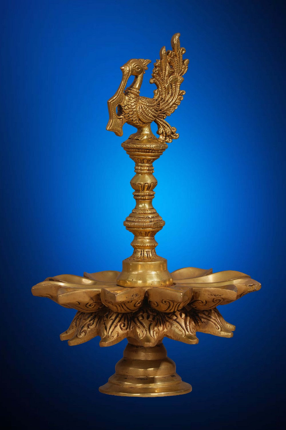 Image of Peacock Design Wick Brass Diya