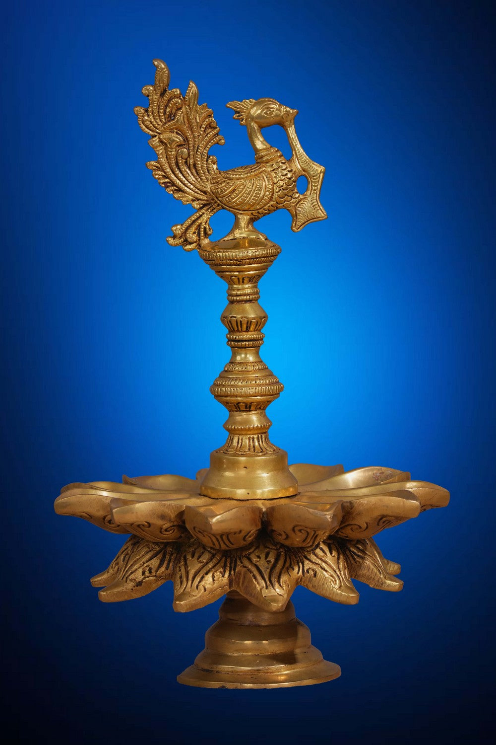 Image of Peacock Design Wick Brass Diya