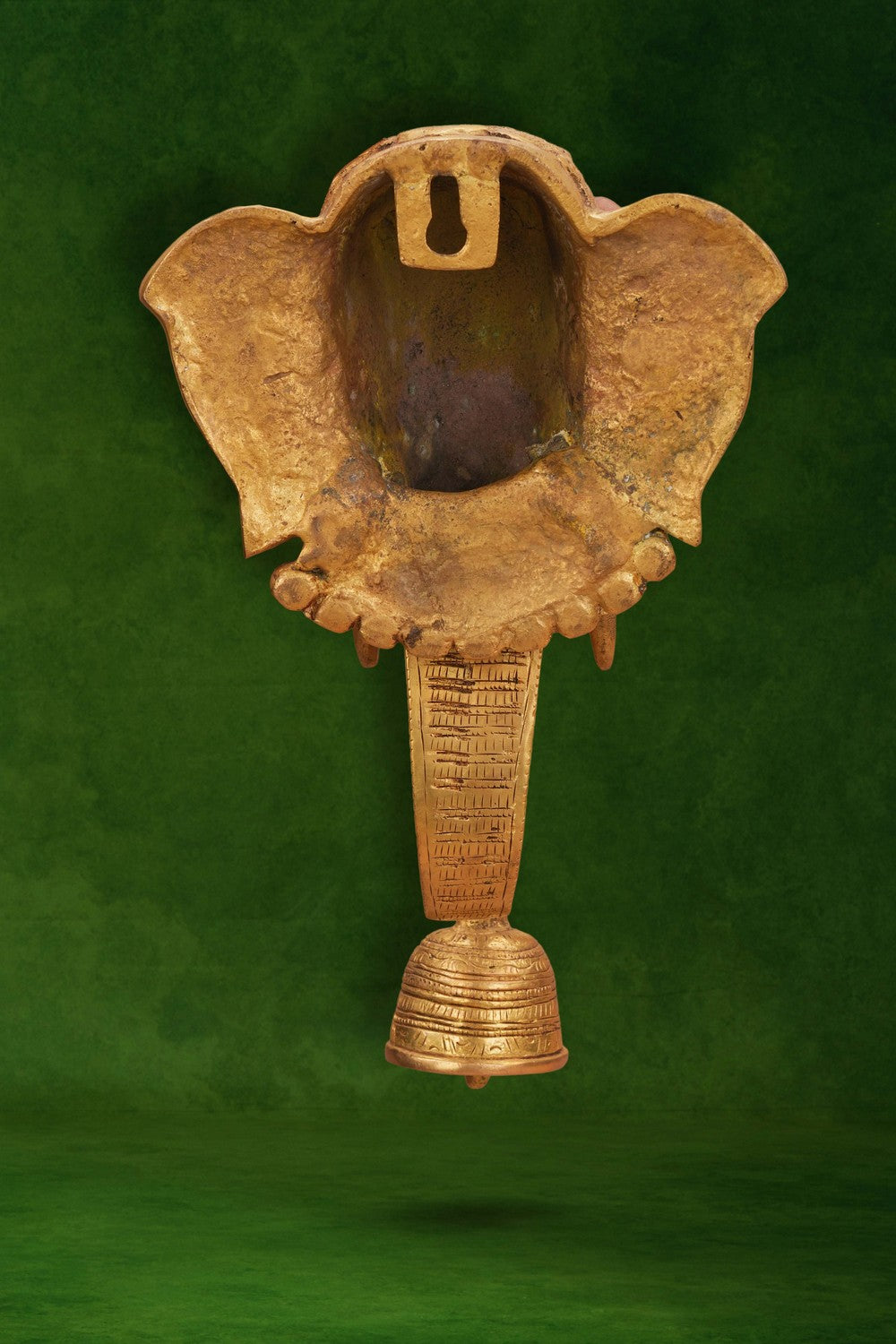 Image of Brass Elephant Face with Bell Wall Hanging