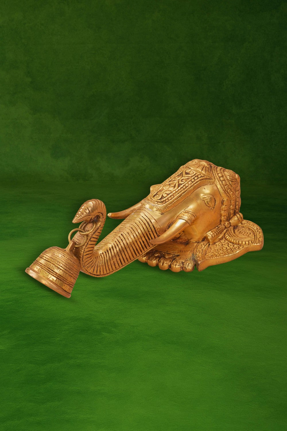 Image of Brass Elephant Face with Bell Wall Hanging