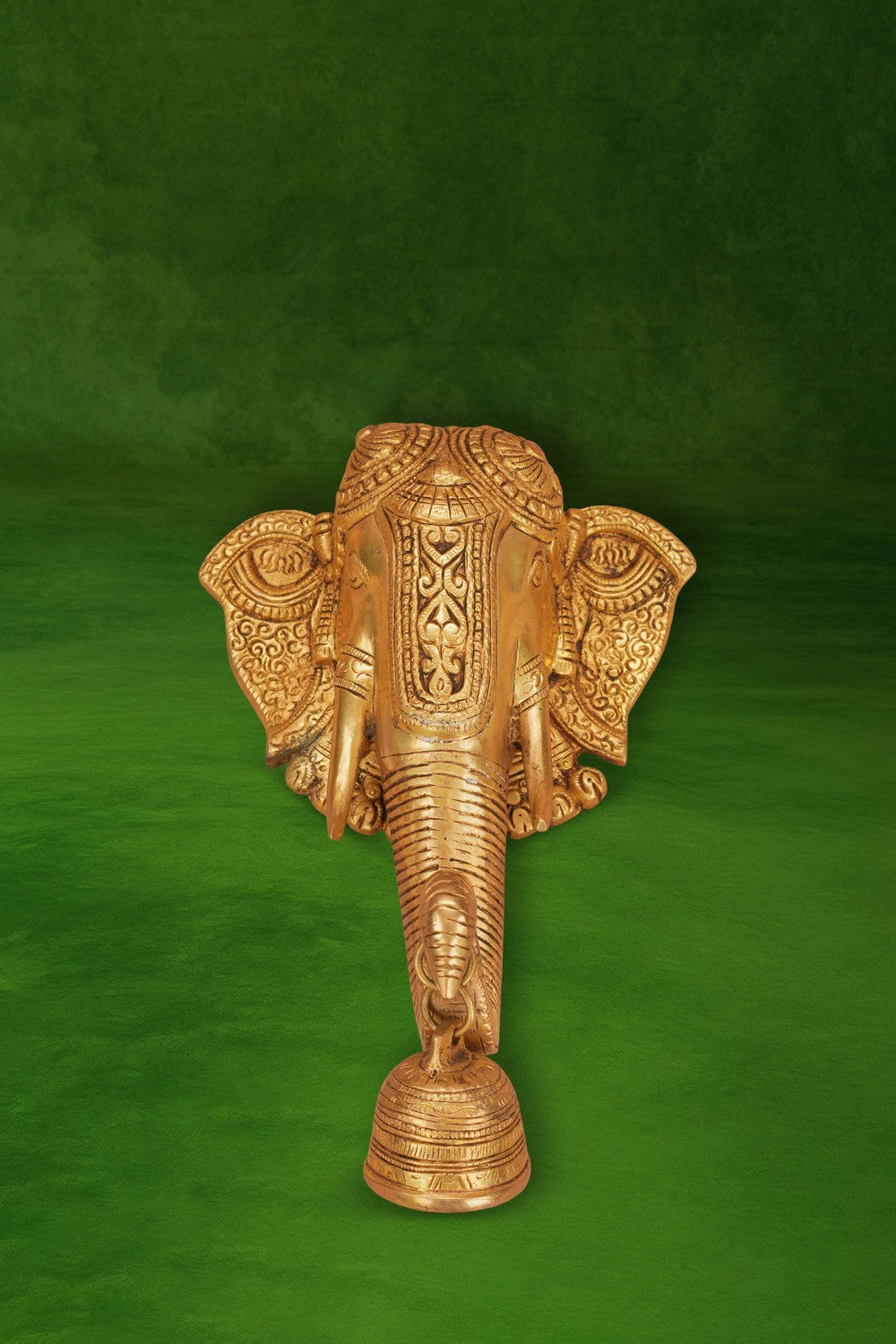 Image of Brass Elephant Face with Bell Wall Hanging