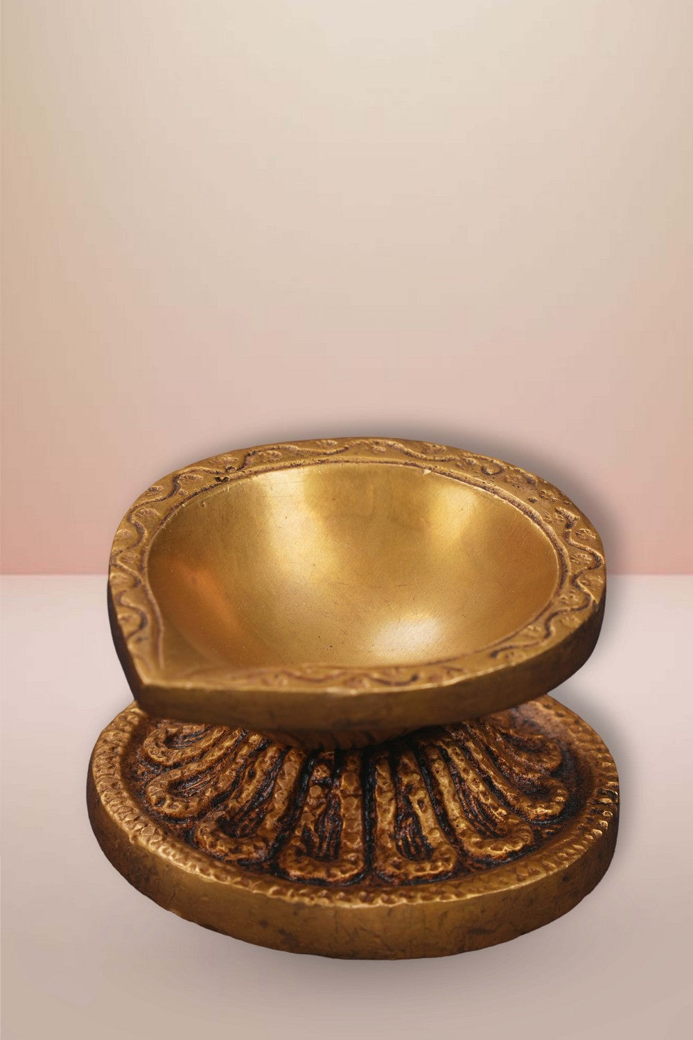 Image of Brass Diya With Beautiful Craving