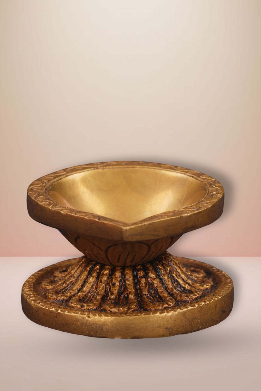 Image of Brass Diya With Beautiful Craving