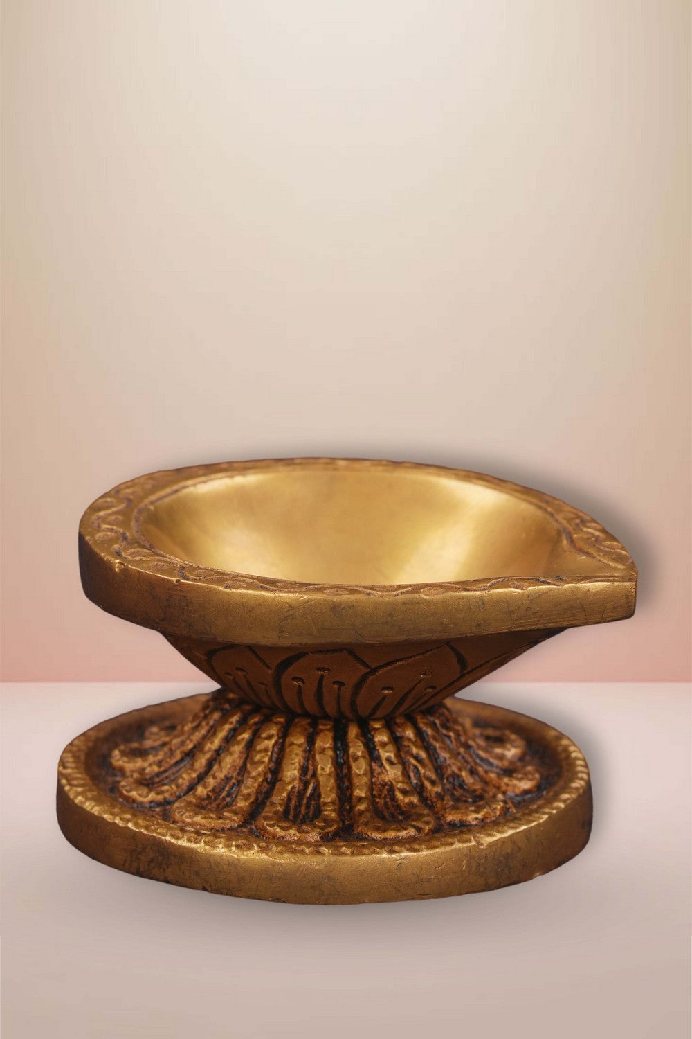 Image of Brass Diya With Beautiful Craving