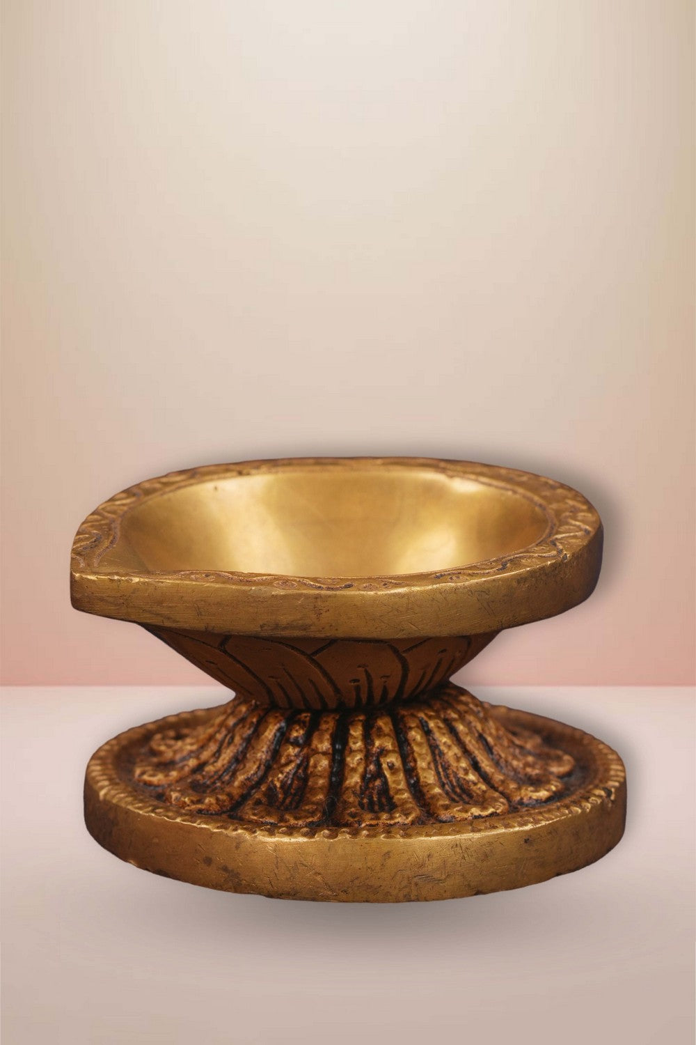 Image of Brass Diya With Beautiful Craving