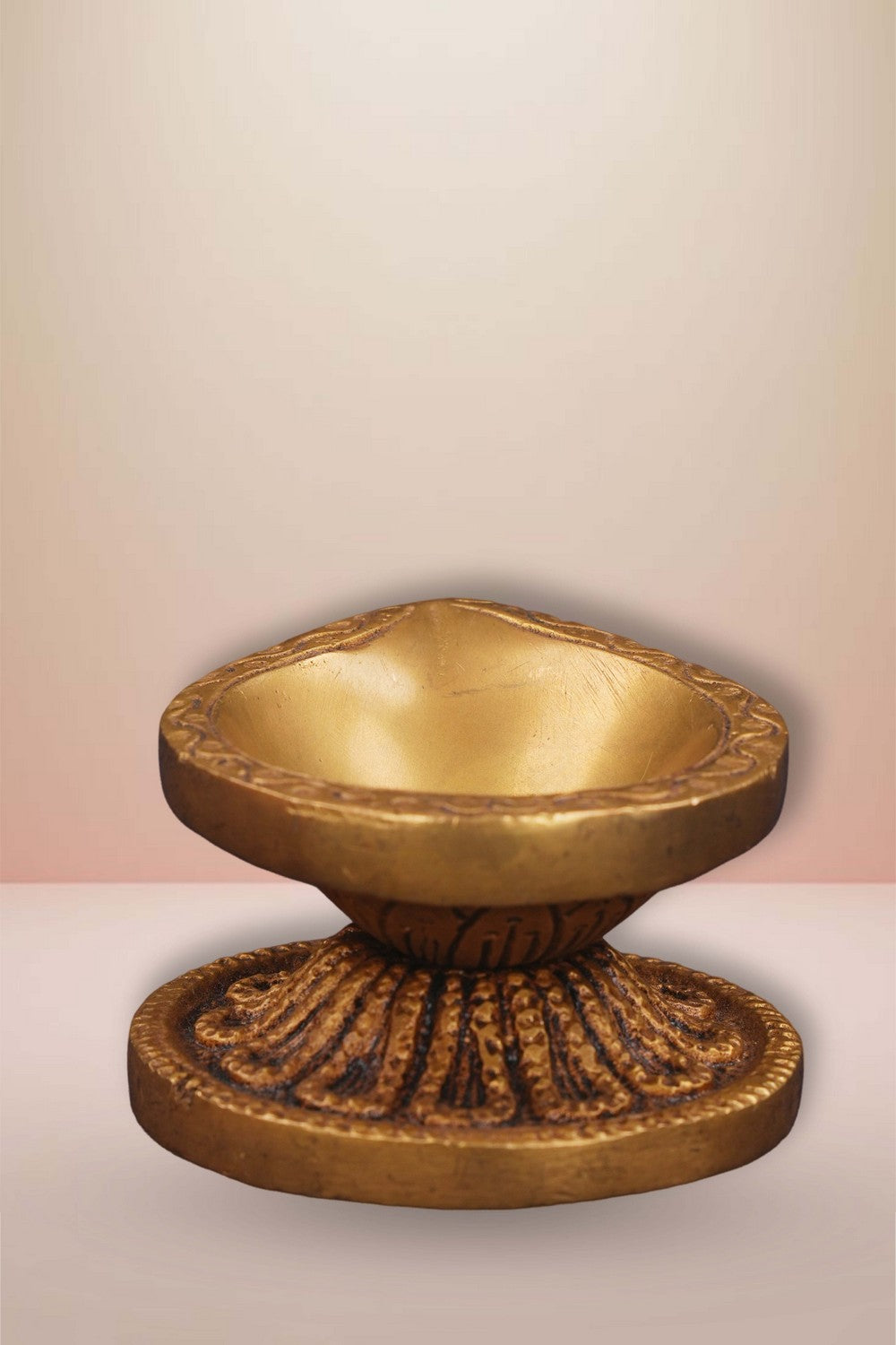 Image of Brass Diya With Beautiful Craving
