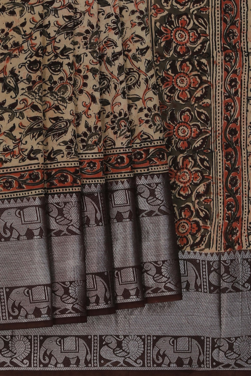Image of Mangalgiri Ikat Silk Beige Saree
