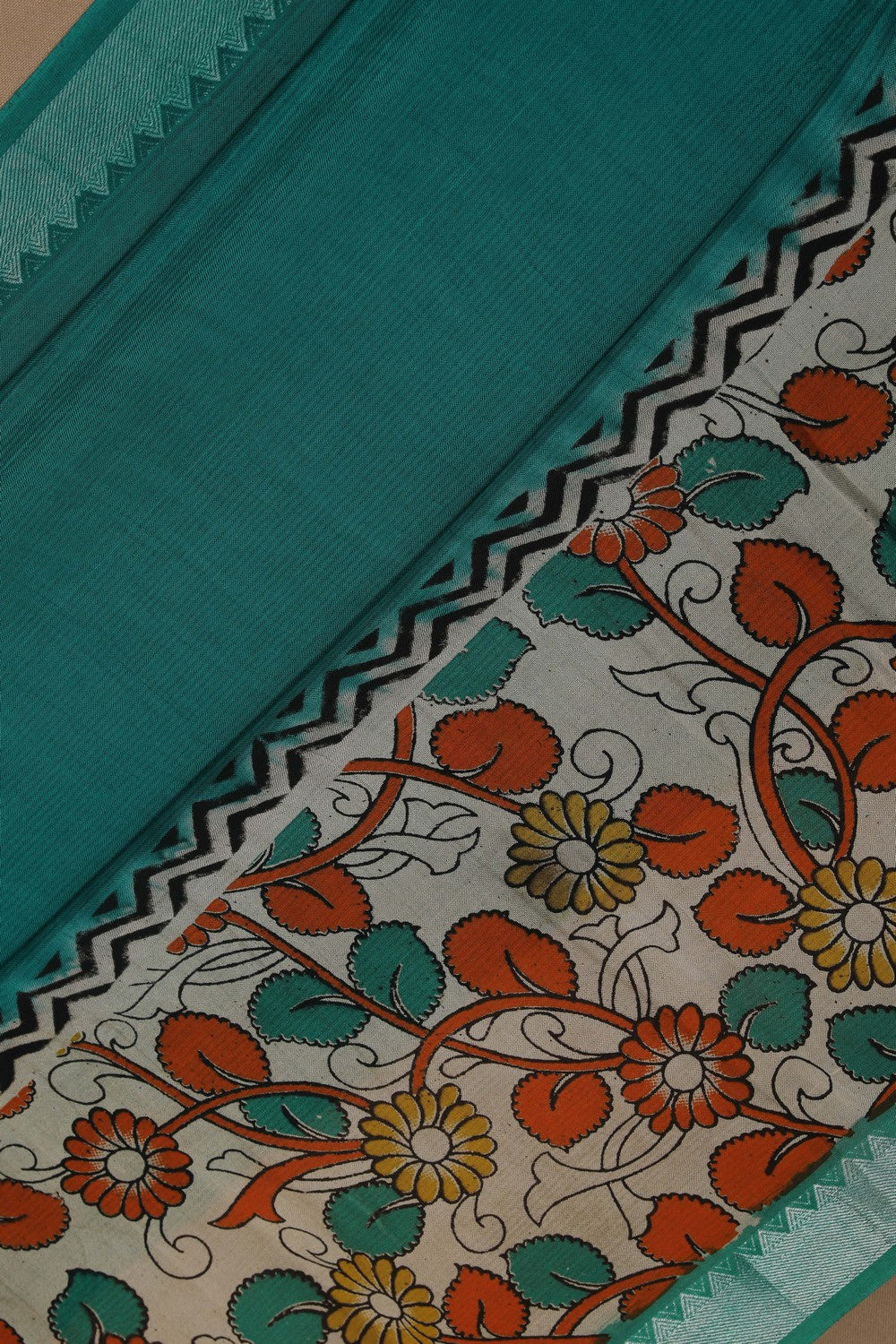 Image of Mangalgiri Ikat Silk Teal Green Saree