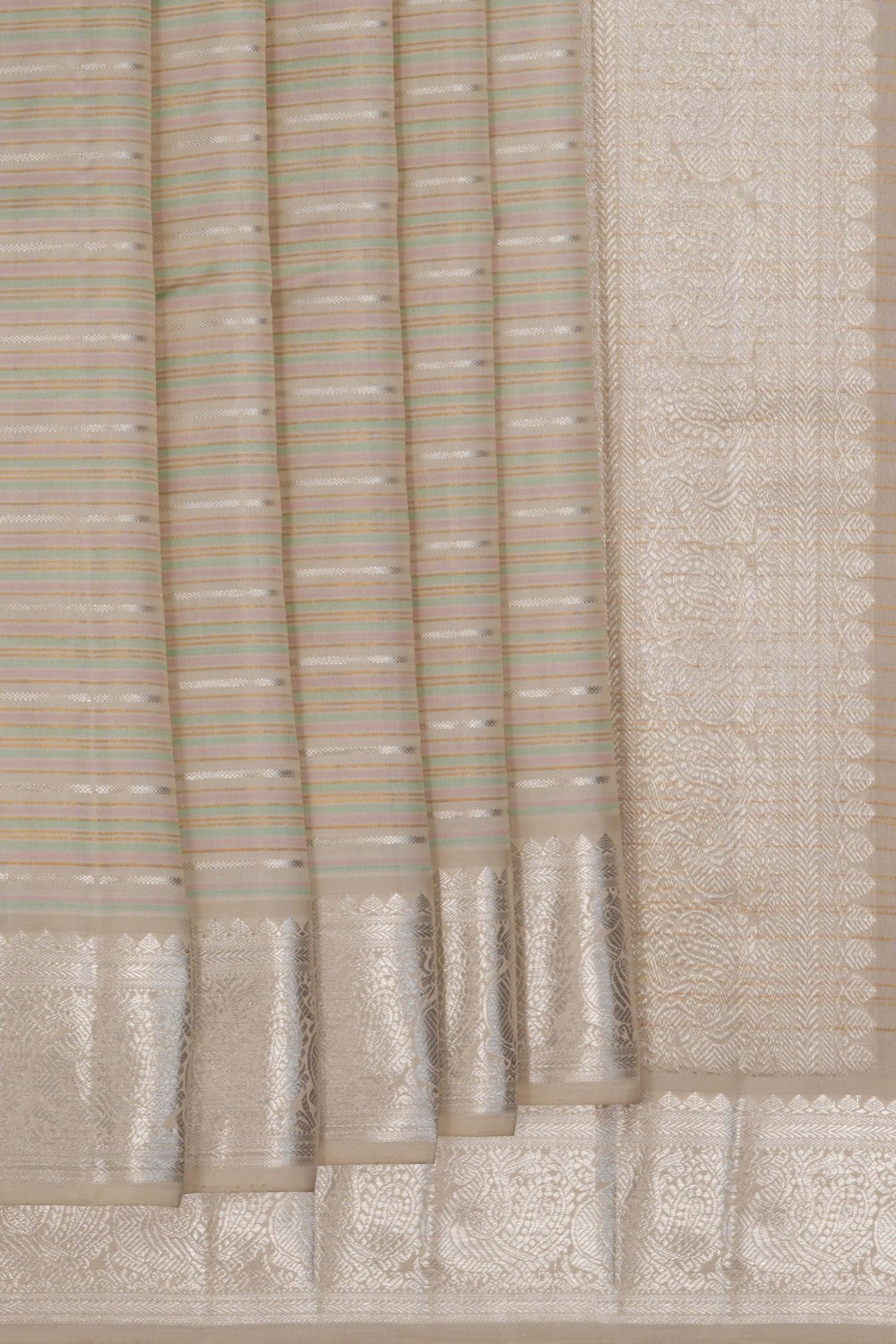Arani Silk Brocade Silver Saree