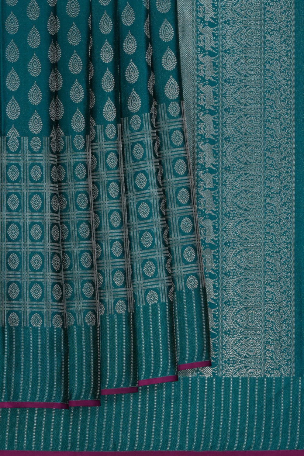 Image of Arani Brocade Silk Teal Blue Saree