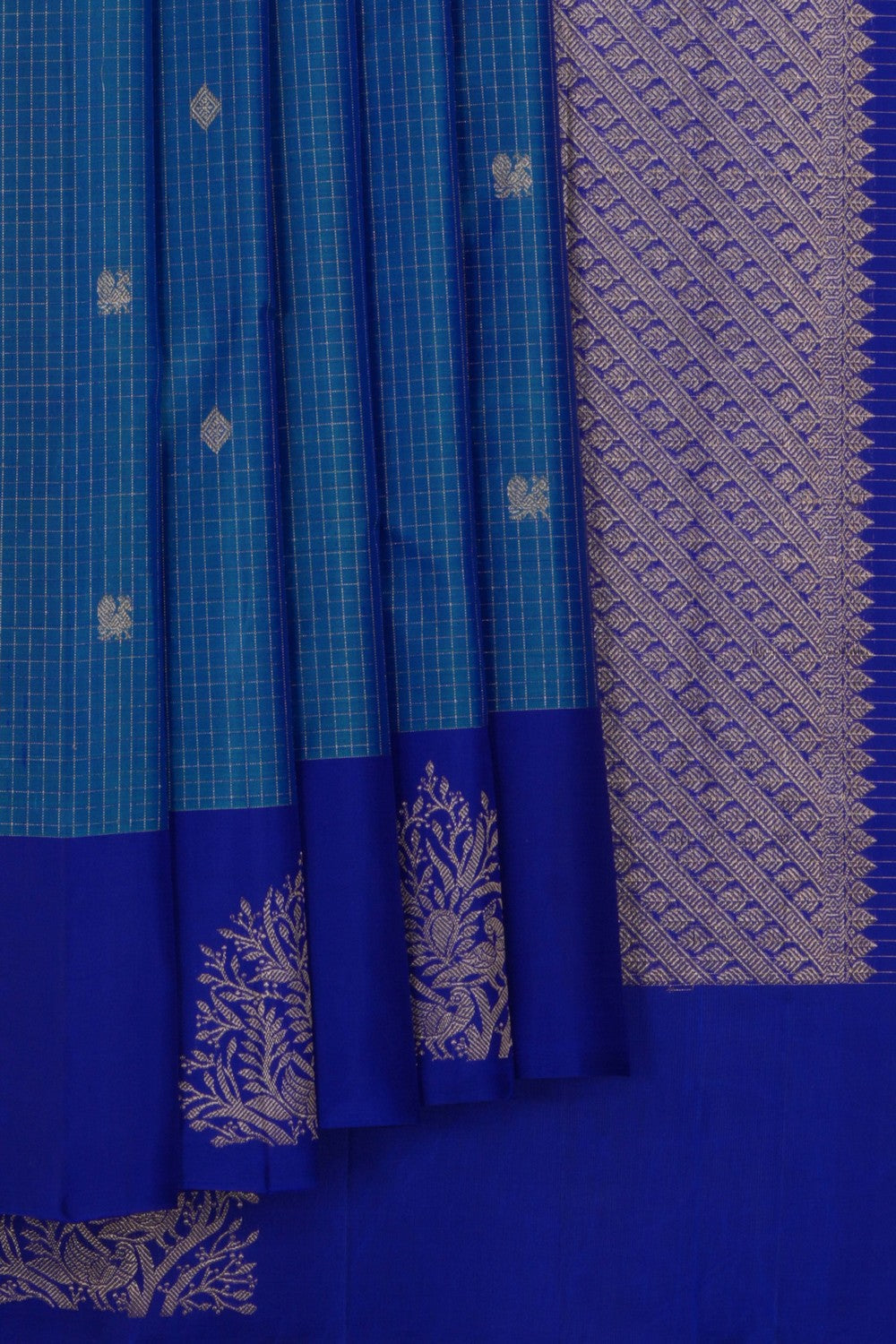 Image of Arani Silk Kattam Blue Saree