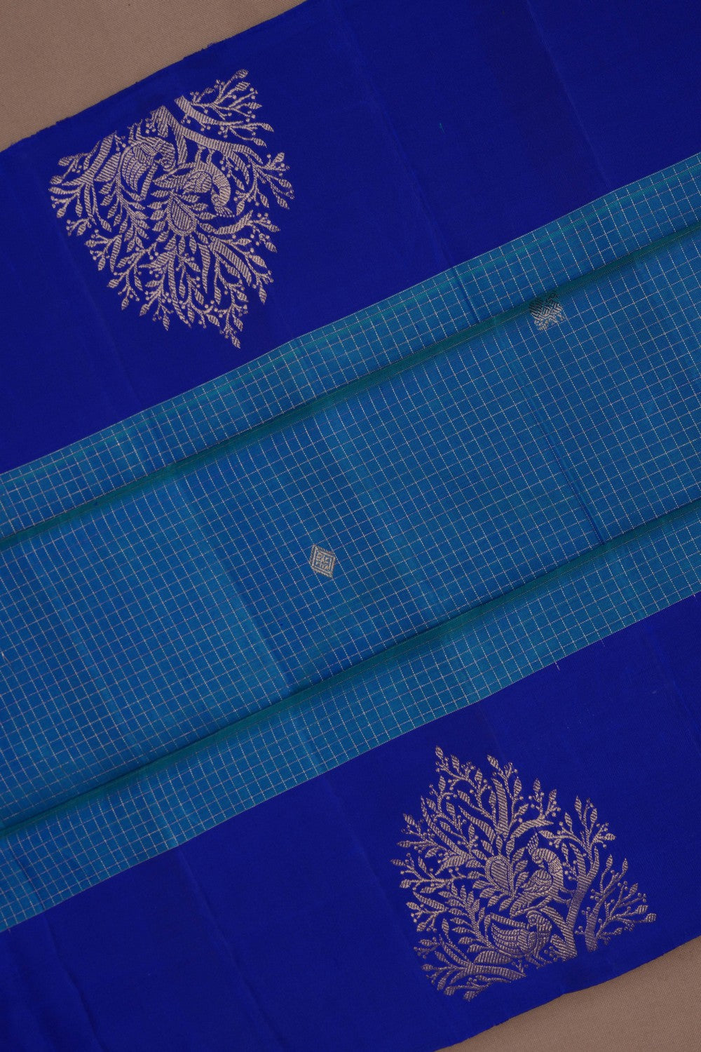 Image of Arani Silk Kattam Blue Saree