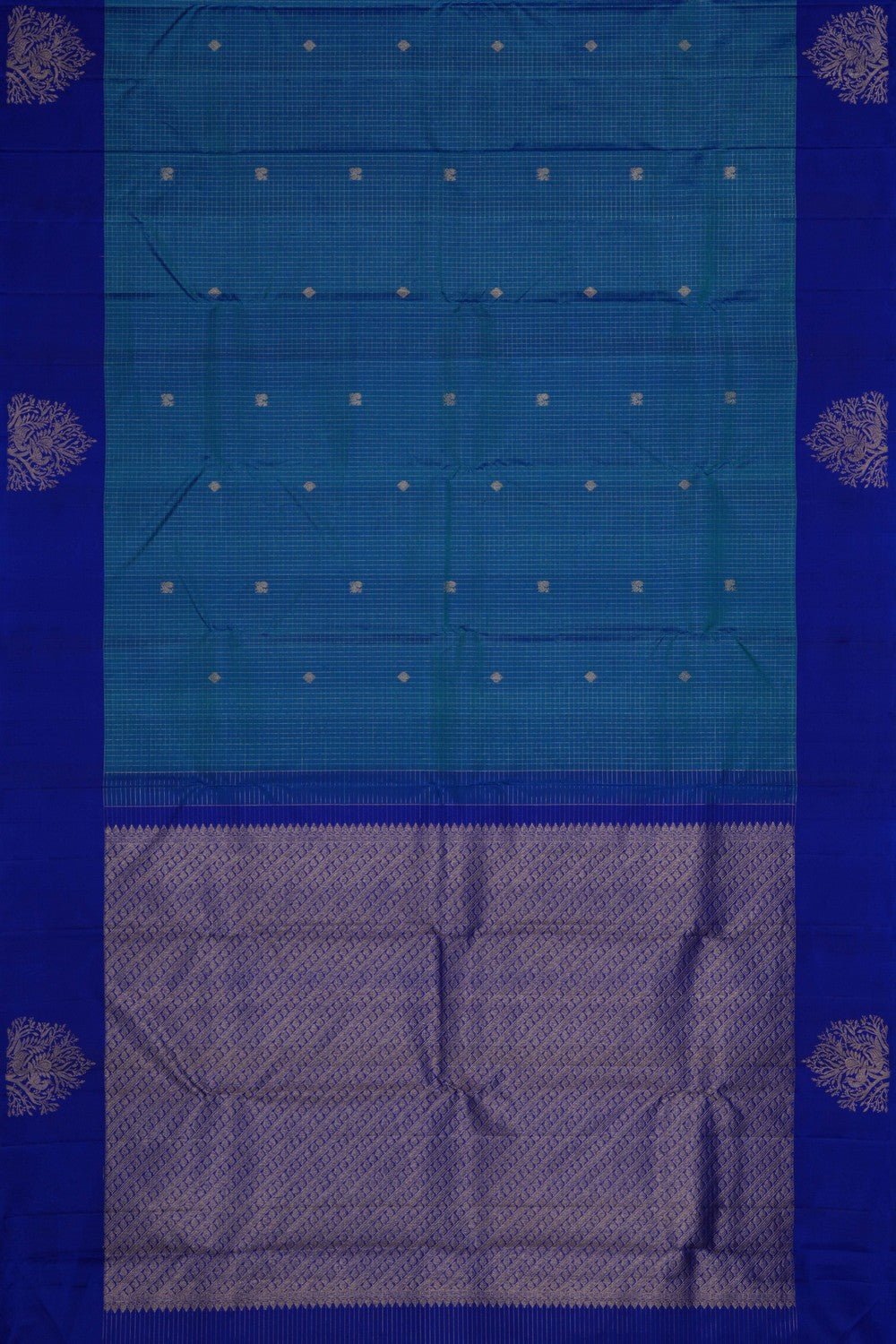 Image of Arani Silk Kattam Blue Saree