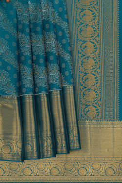 Image of Kanchipattu Brocade Teal Blue Saree