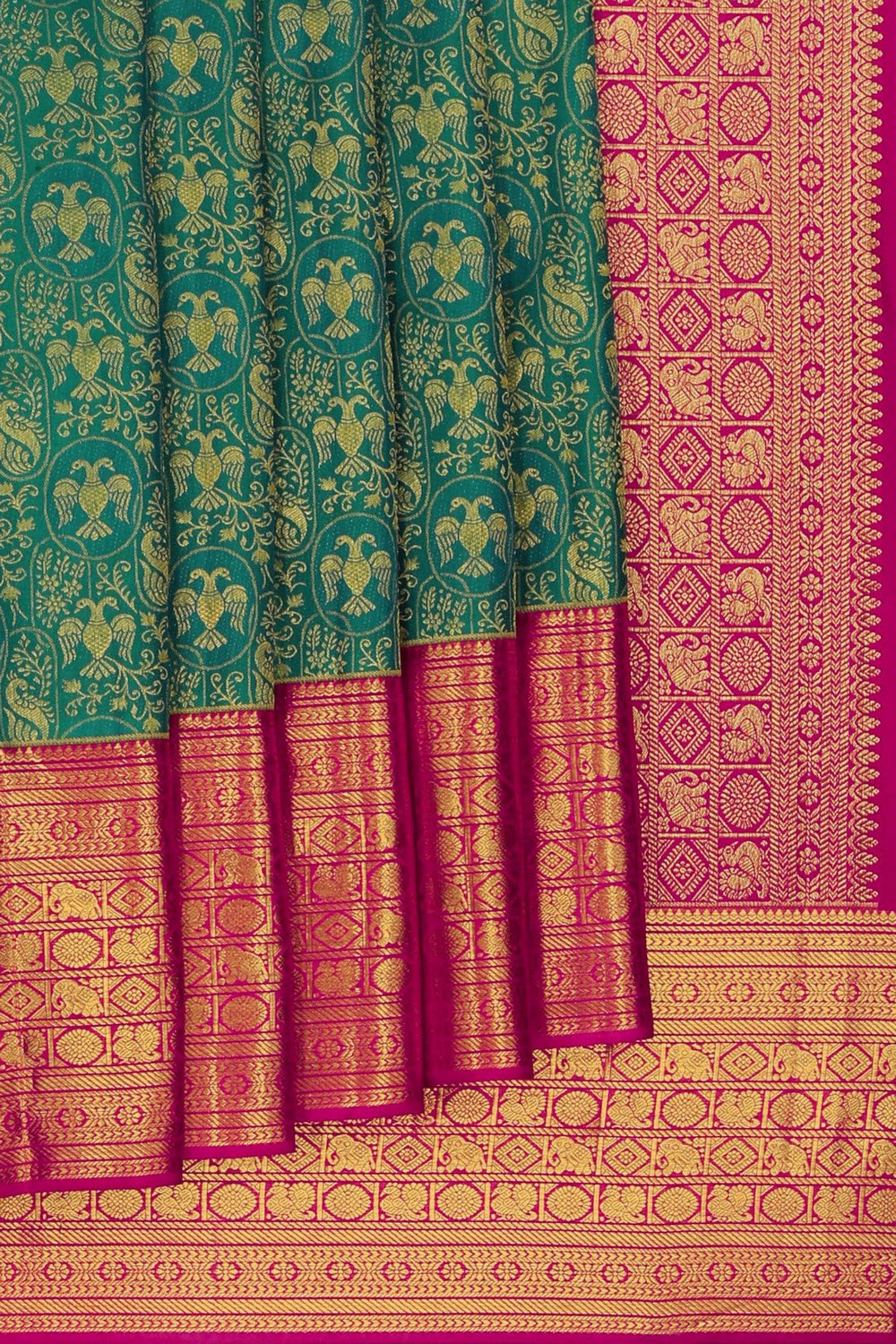 Image of Kanchipattu Brocade Teal Green Saree