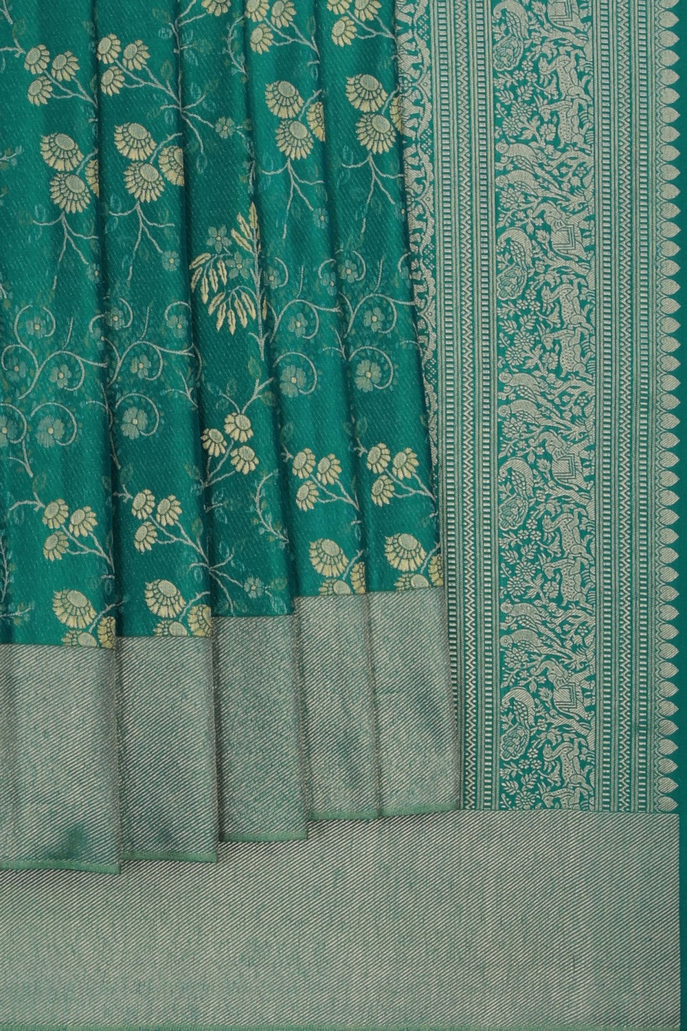 Kanchipattu Brocade Teal Green Saree