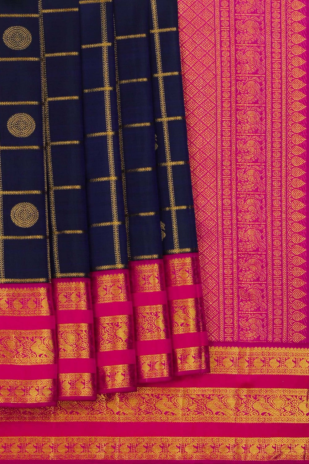 Image of Arani Silk Kattam Peacock Blue Saree