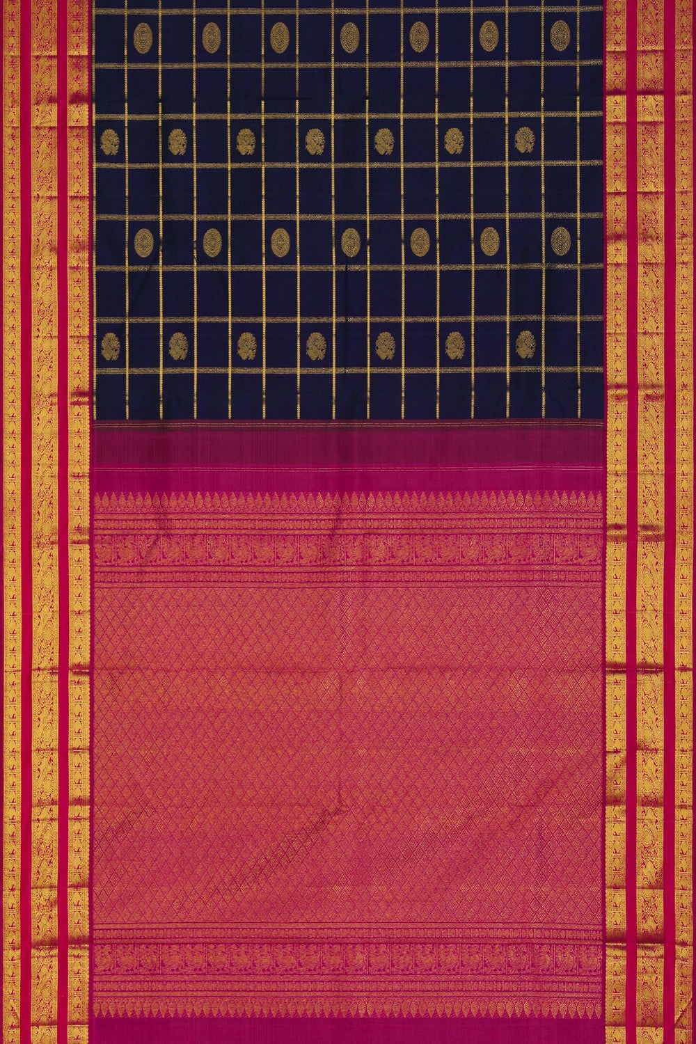 Image of Arani Silk Kattam Peacock Blue Saree