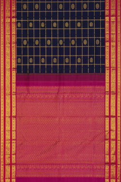 Image of Arani Silk Kattam Peacock Blue Saree