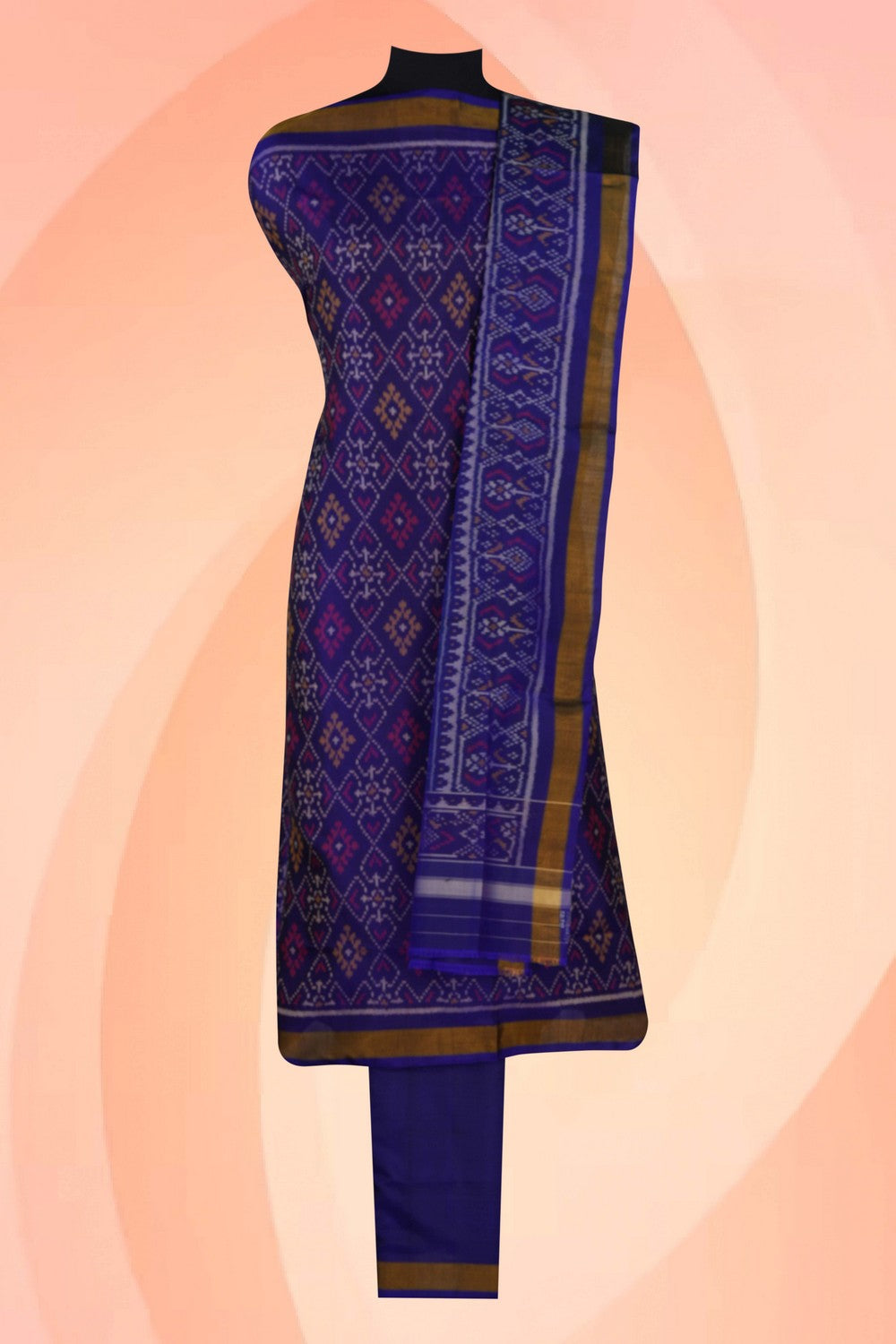 Rajkot Patola Silk Unstitched Suit With Dupatta (3 Pcs Set)