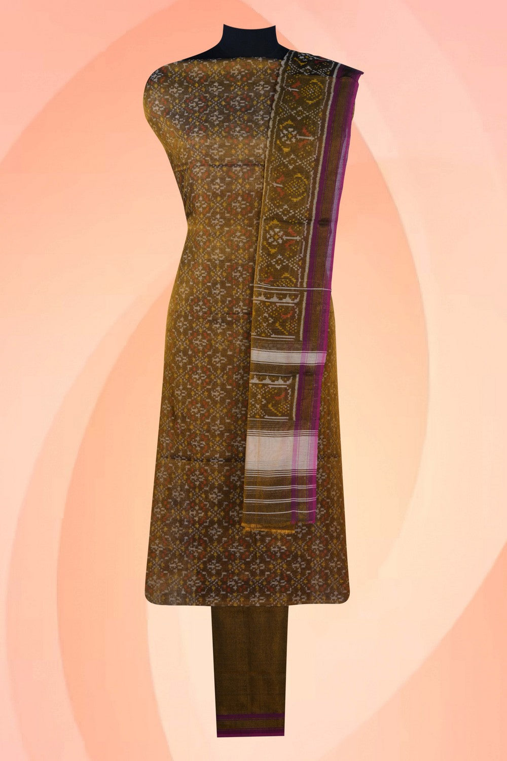 Rajkot Patola Silk Unstitched Suit With Dupatta (3 Pcs Set)