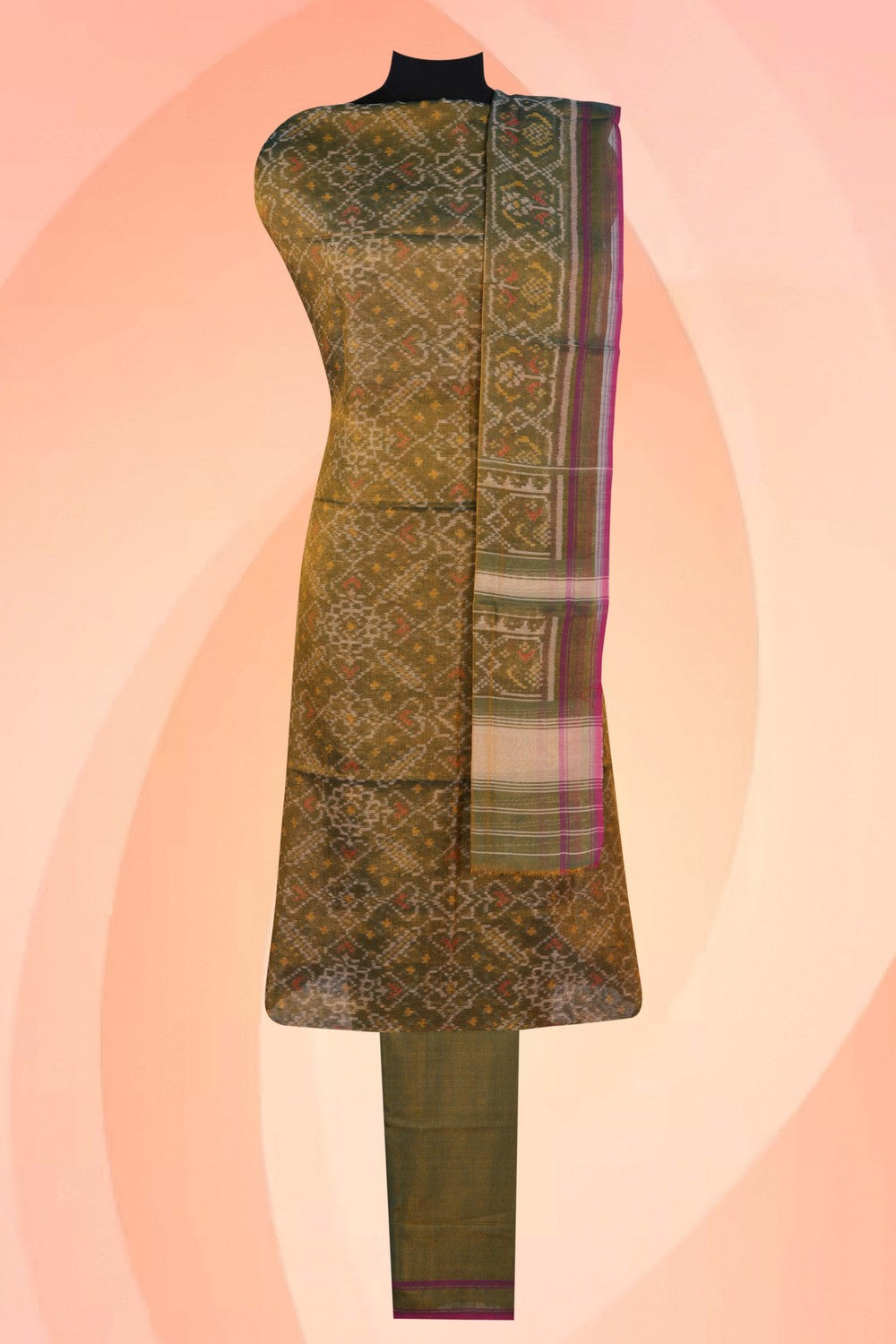 Image of Rajkot Patola Silk Unstitched Suit With Dupatta (3 Pcs Set)