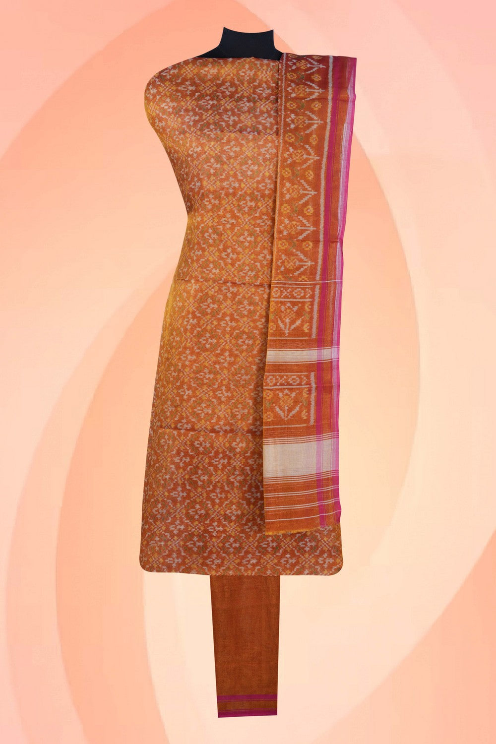 Rajkot Patola Silk Unstitched Suit With Dupatta (3 Pcs Set)