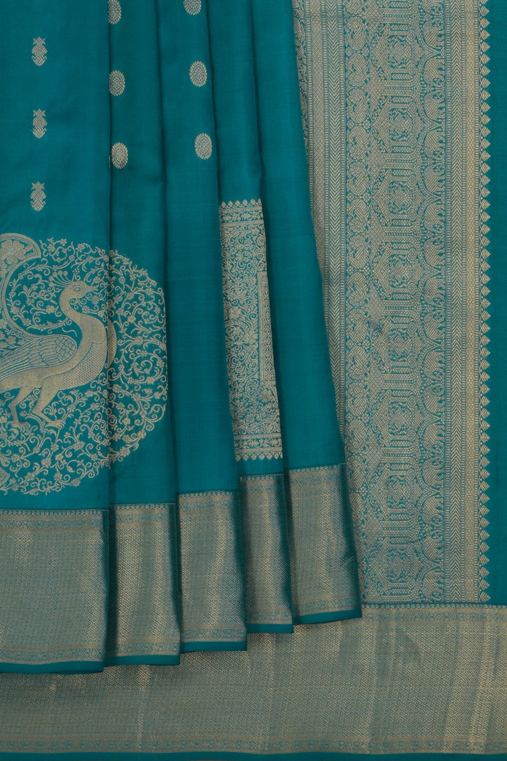 Image of South Silk Teal Green Saree