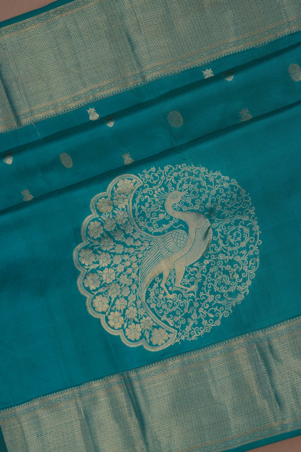 Image of South Silk Teal Green Saree