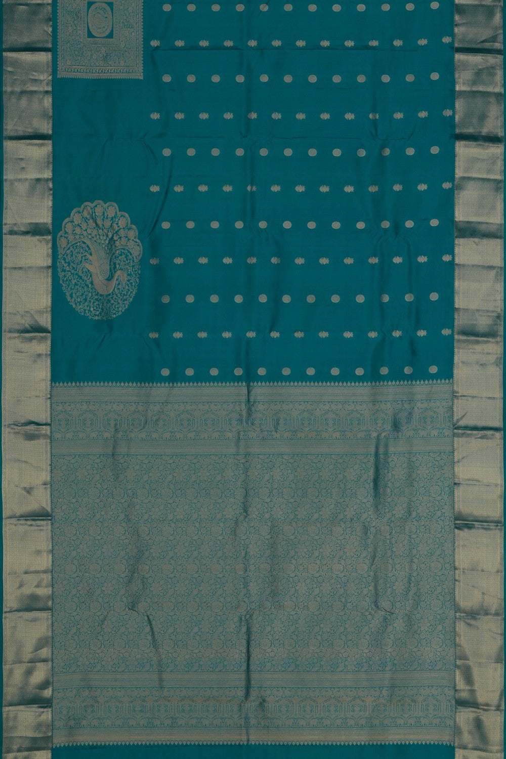 Image of South Silk Teal Green Saree
