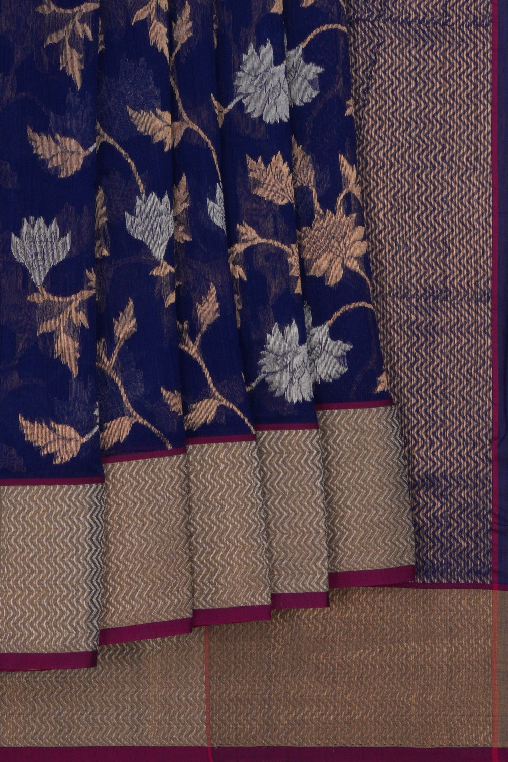 Image of Chanderi Brocade Silk Indigo Blue Saree